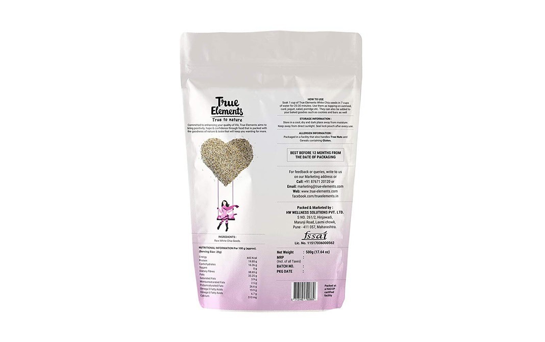 True Elements White Chia Raw Seeds    Pack  500 grams